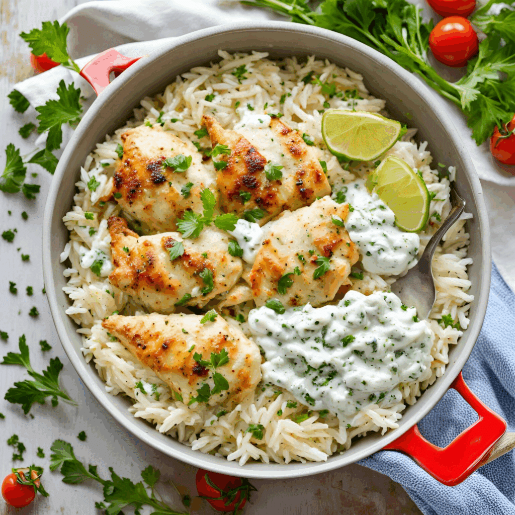 Dump-and-Bake Chicken Tzatziki with Rice Recipe