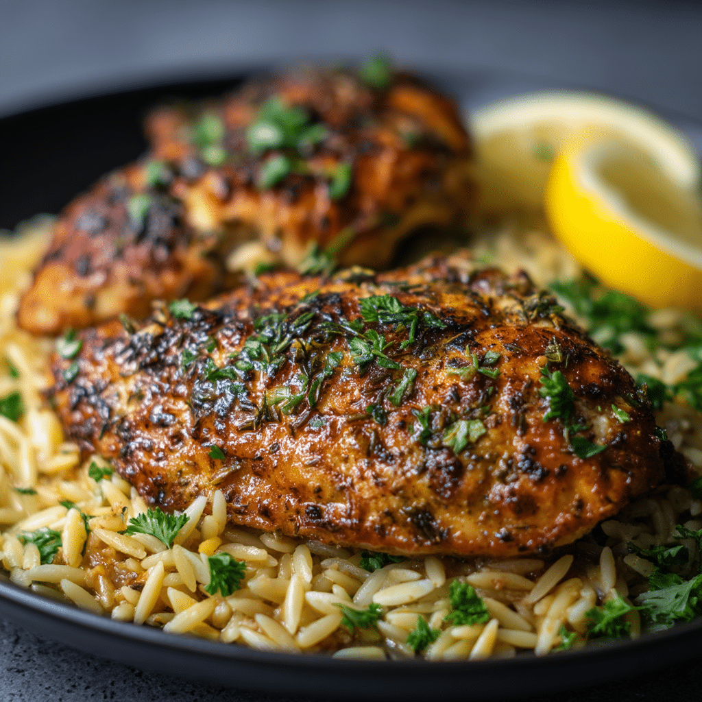 Garlic Herb Chicken with Lemon Orzo Recipe