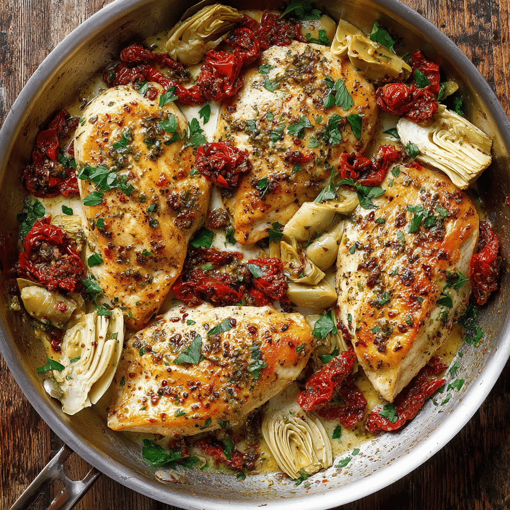 Mediterranean Chicken with Sun-Dried Tomatoes and Artichokes Recipe
