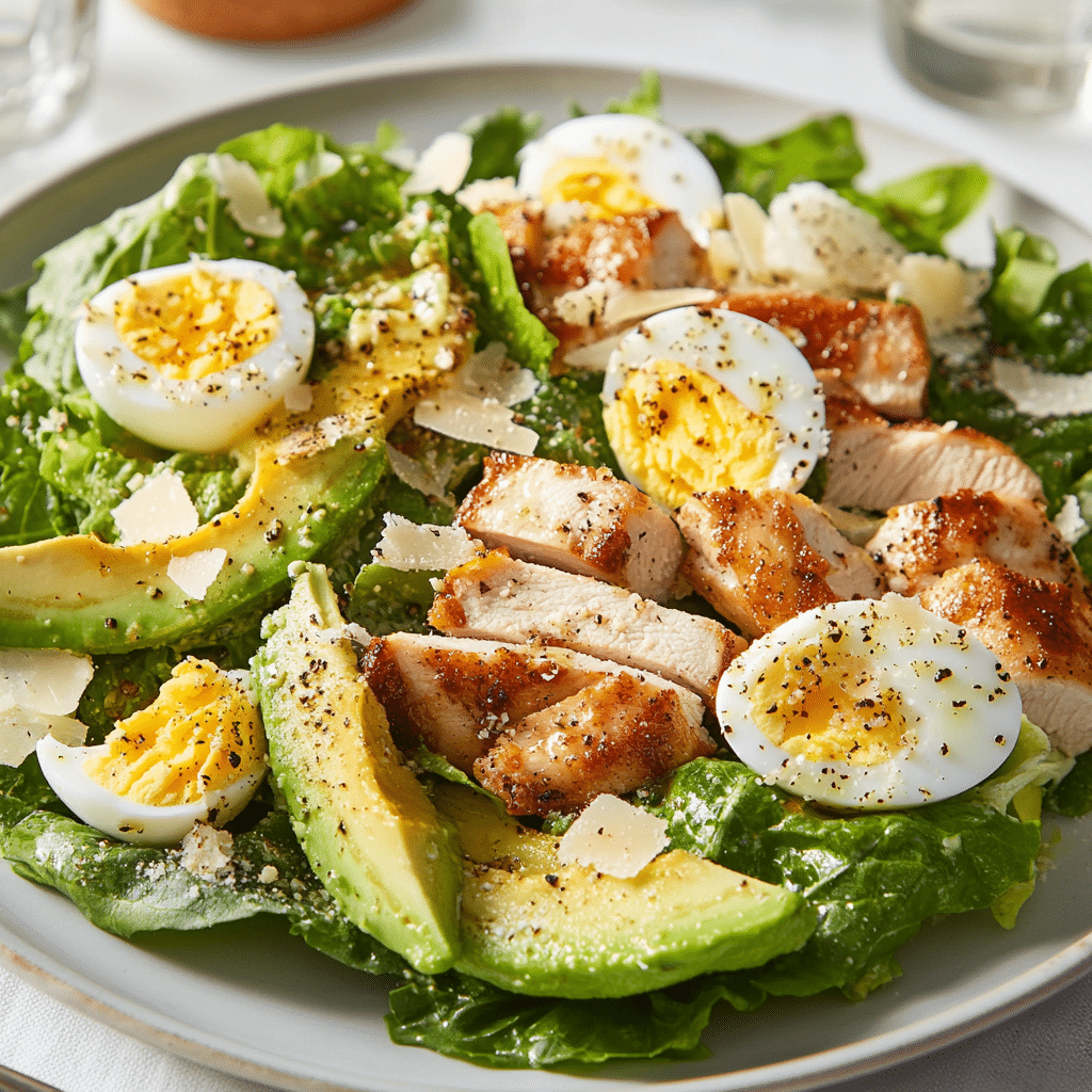 Skinny Chicken and Avocado Caesar Salad