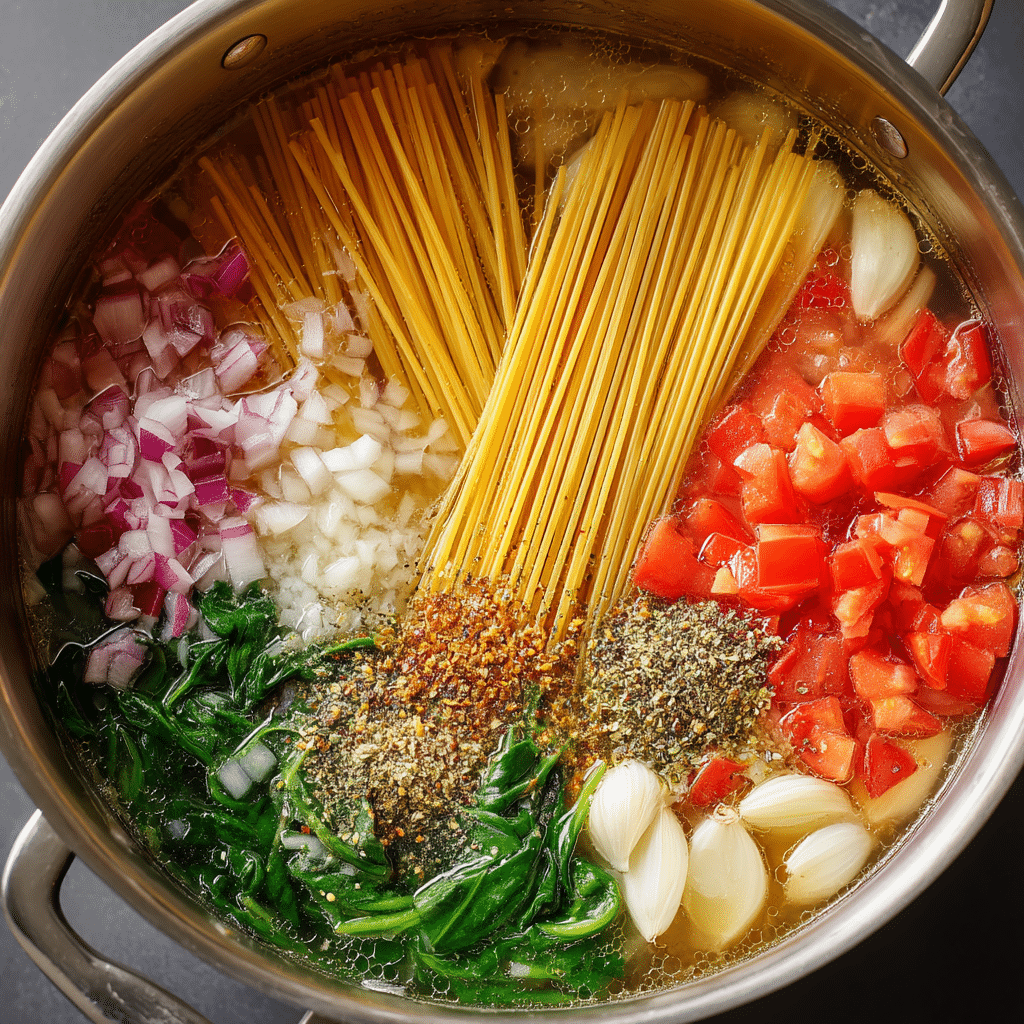 Tomato Spinach One Pot Pasta