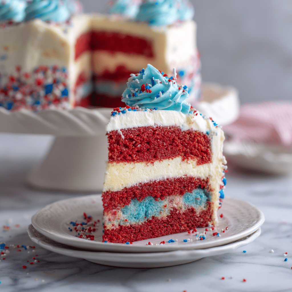 Red, White, and Blue Fourth of July Cake