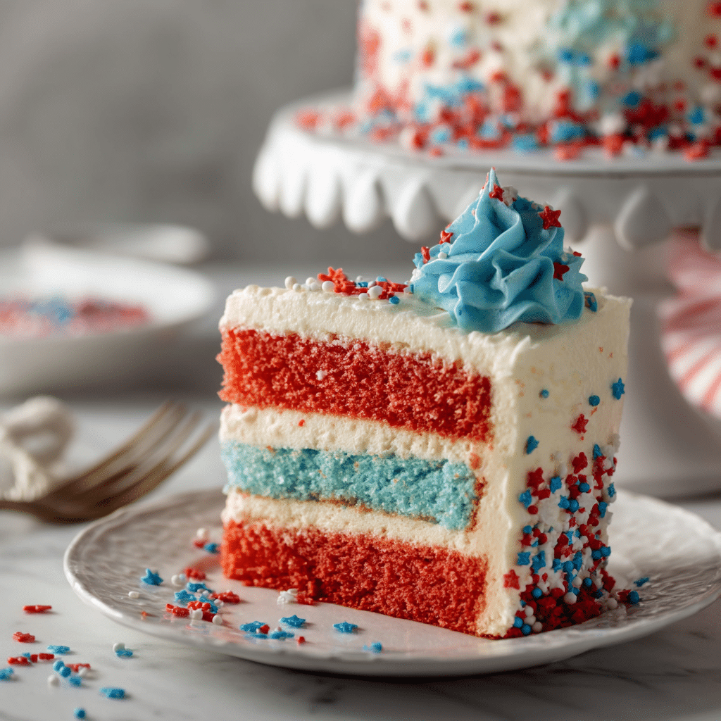 Red, White, and Blue Fourth of July Cake