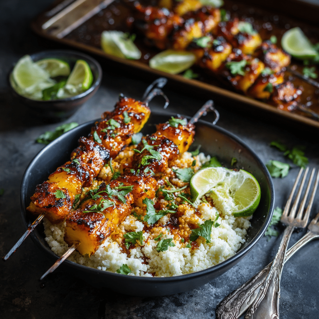 Sweet and Spicy Grilled Chicken and Pineapple Skewers