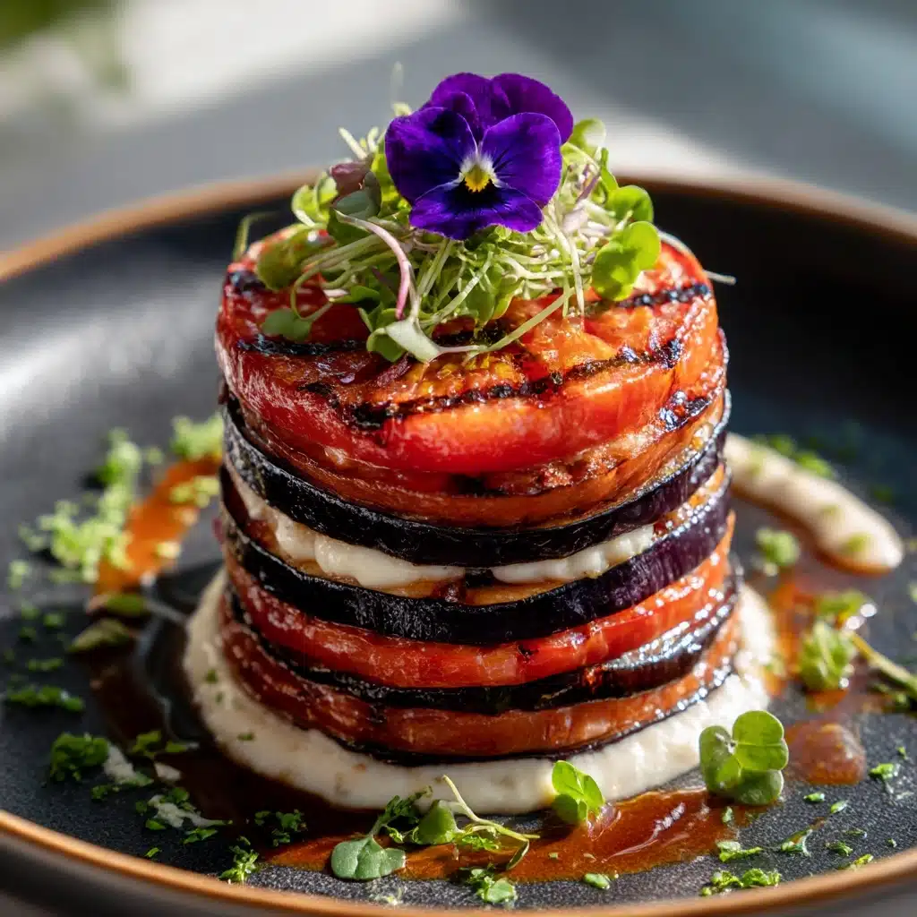 Grilled Eggplant Stacks with Microgreens Recipe