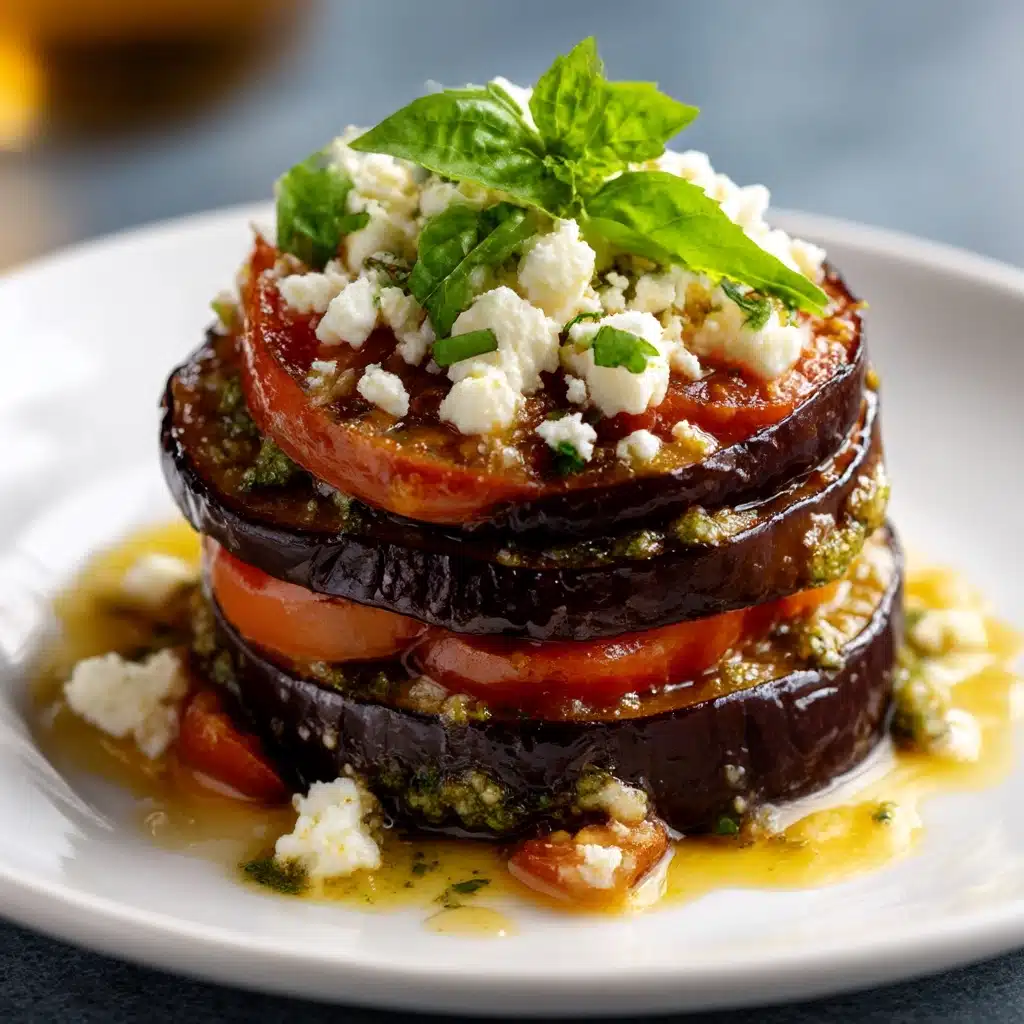 Grilled Eggplant Stacks with Microgreens Recipe - Recipe Image