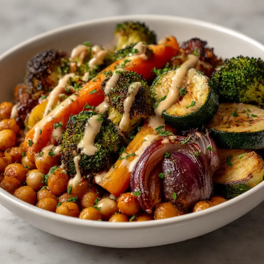 Roasted Veggie & Chickpea Bowls with Maple Dijon Tahini Dressing Recipe - Recipe Image