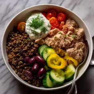 Lentil Greek Salad with Dill Sauce Recipe