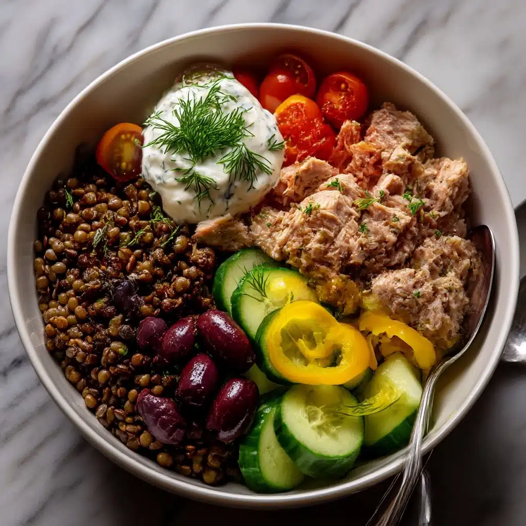 Lentil Greek Salad with Dill Sauce Recipe