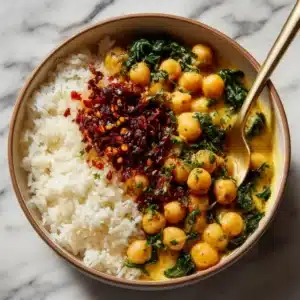 Steph’s Chickpea Curry with Spinach and Rice Recipe