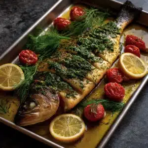 Whole Baked Fish – Snapper with Garlic & Dill Butter Sauce Recipe