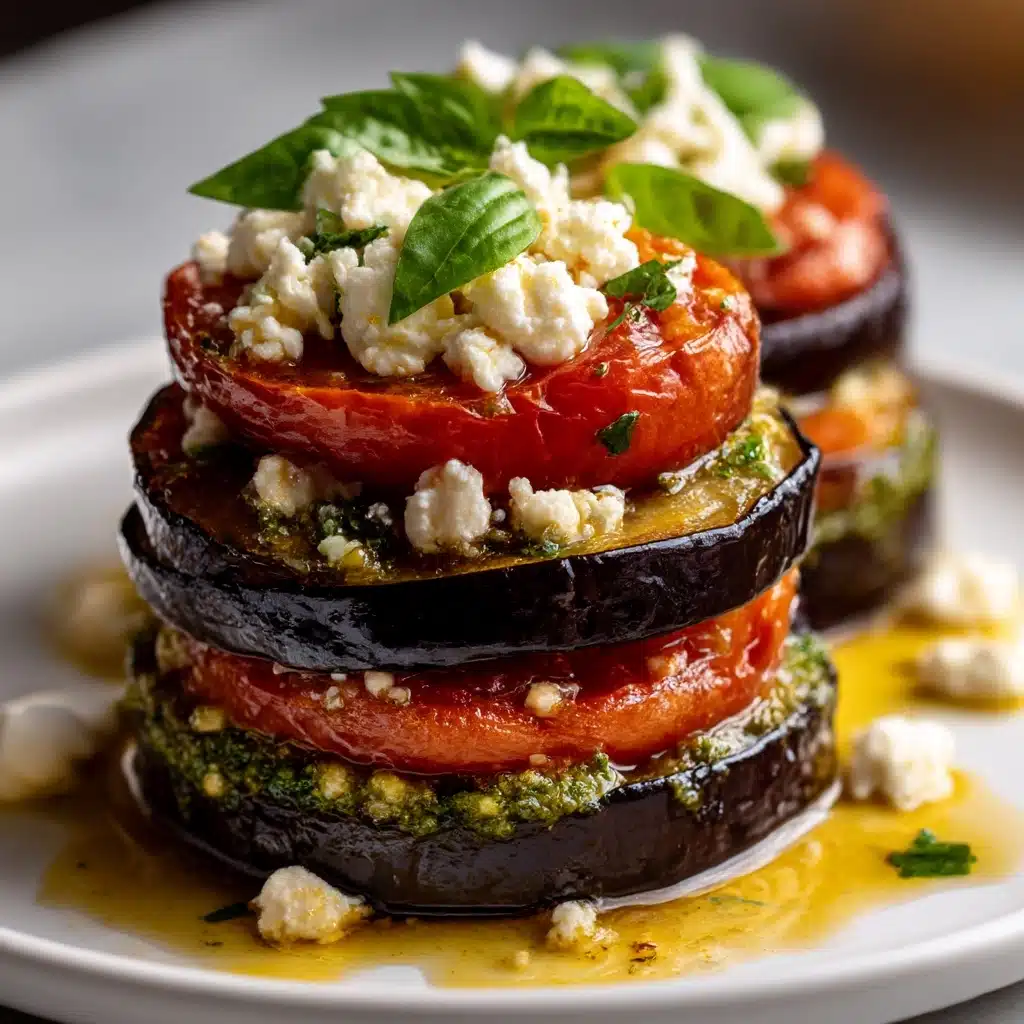 Grilled Eggplant Stacks with Microgreens Recipe - Recipe Image