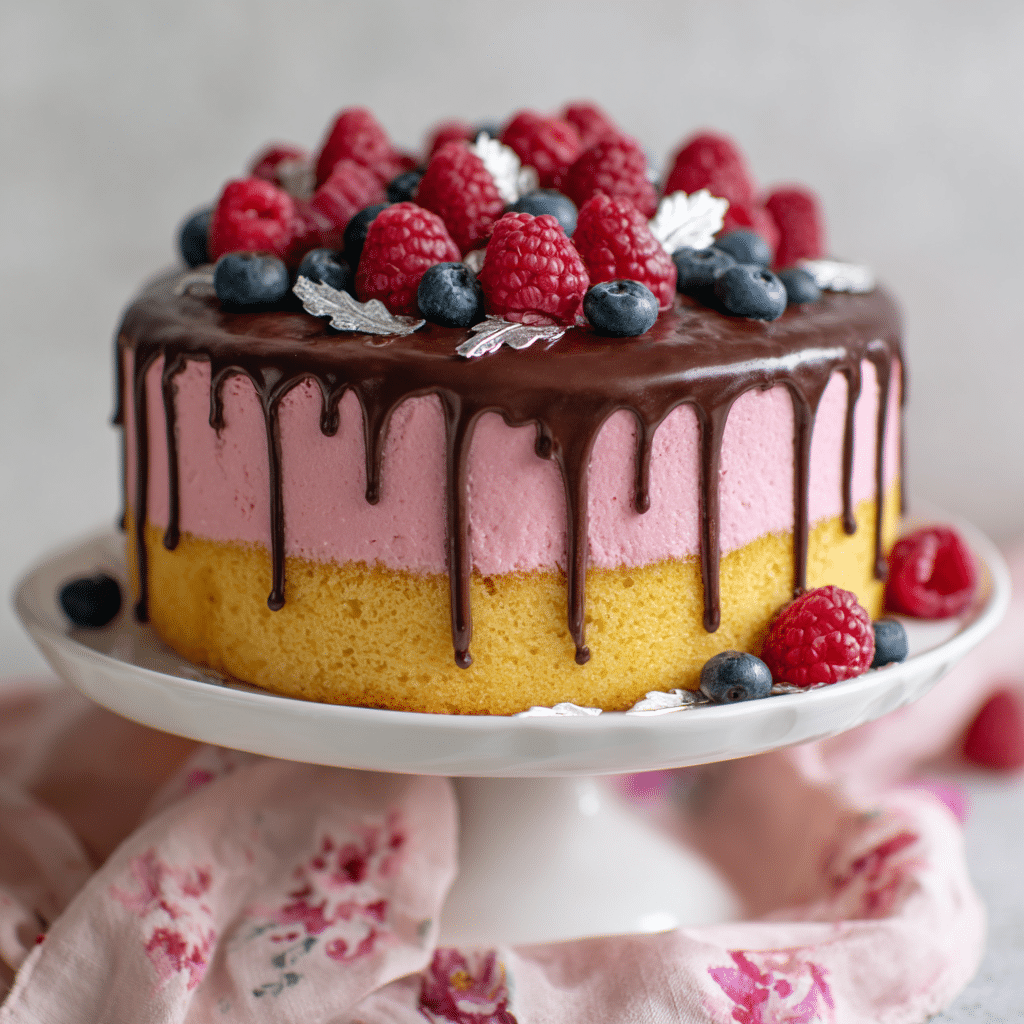 Chocolate Raspberry Mousse Cake {4 Layers}
