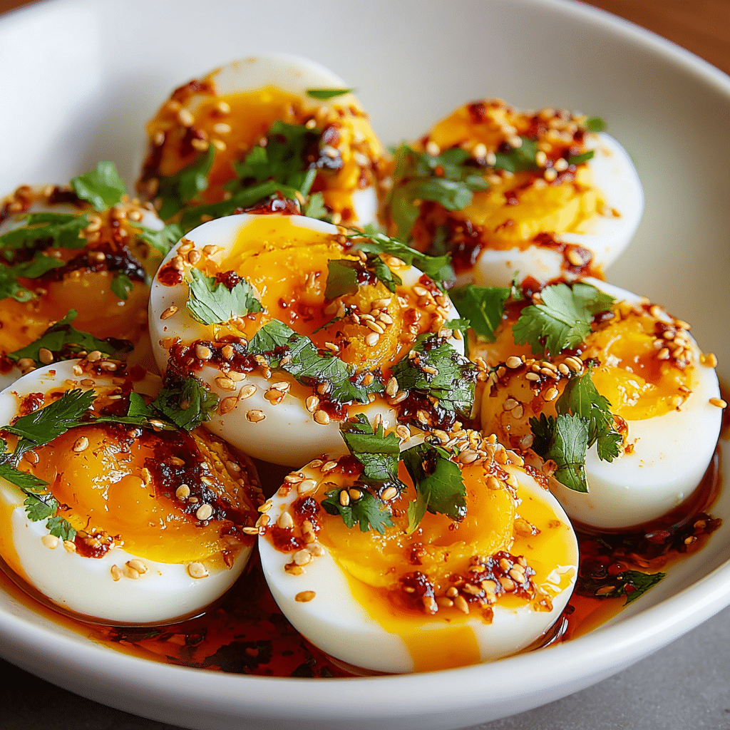Spicy Chili Garlic Deviled Eggs