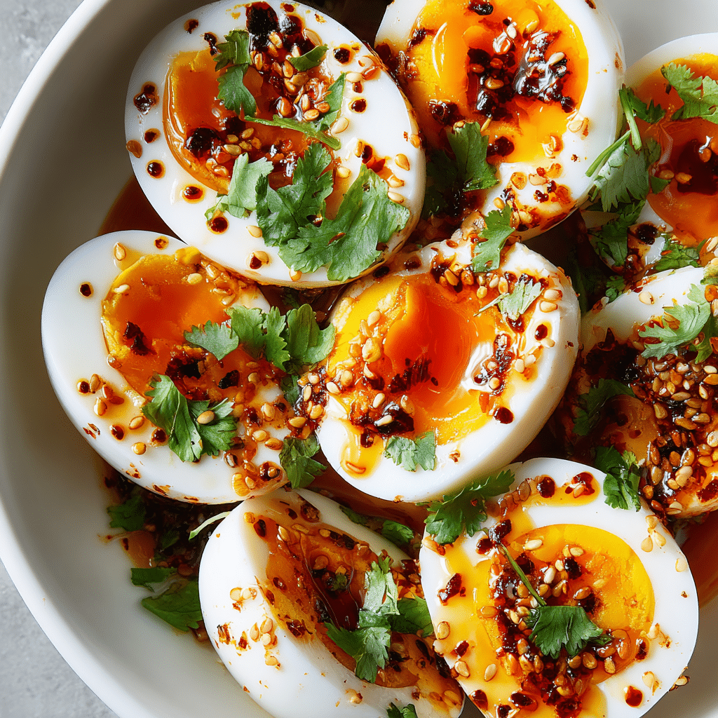Spicy Chili Garlic Deviled Eggs