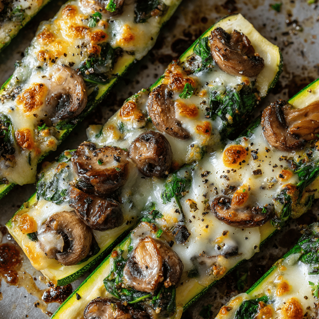 Spinach, Mushroom, and Ricotta Stuffed Zucchini