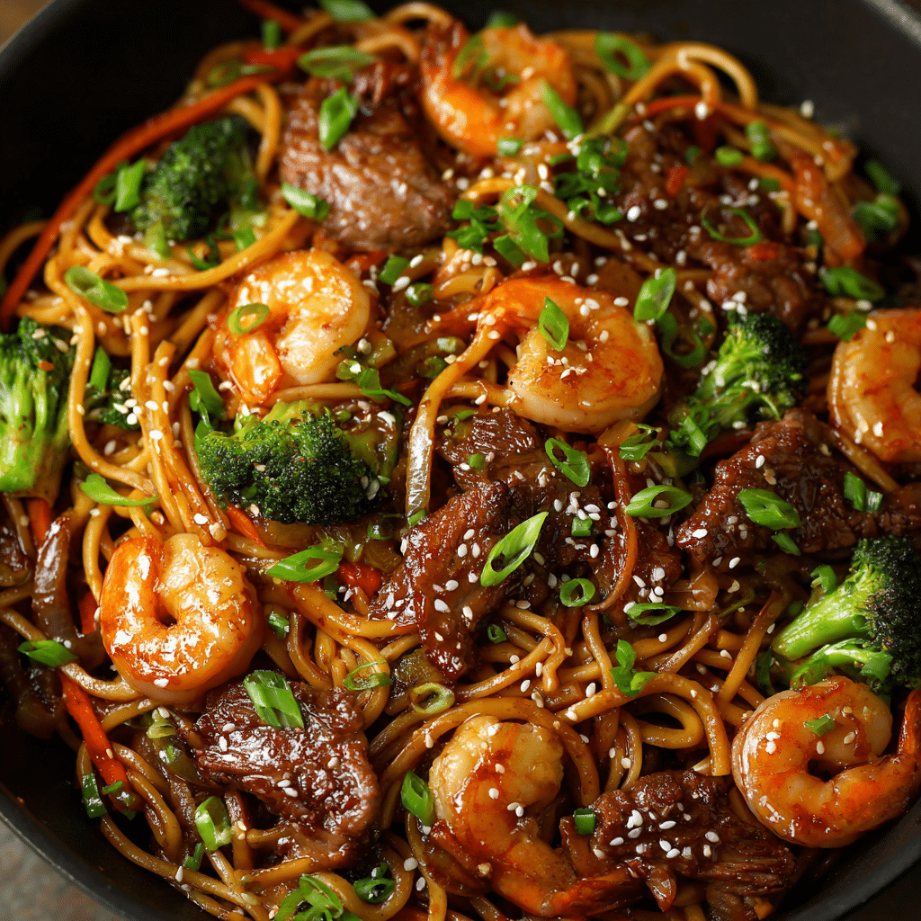 Shrimp Teriyaki Steak Noodles