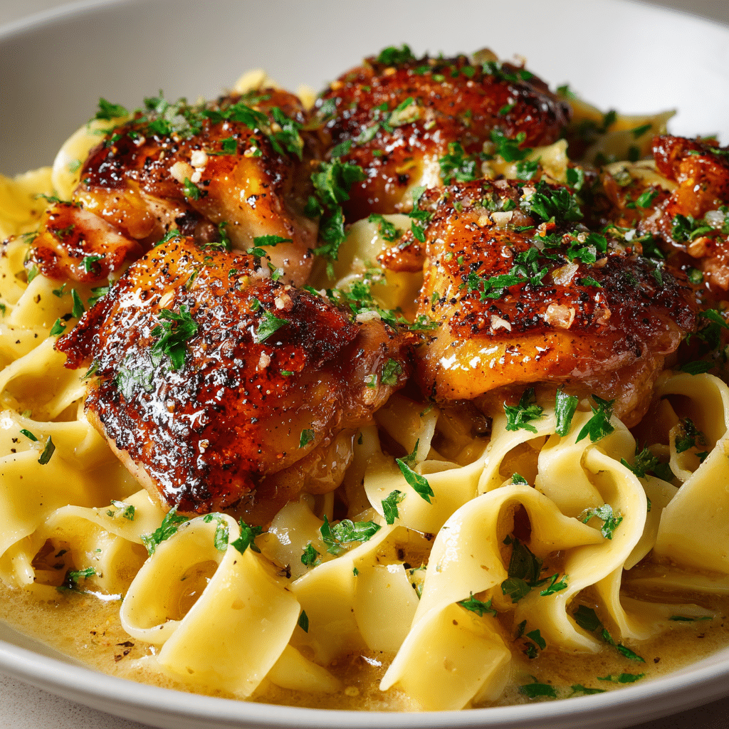 One-Pan Creamy Garlic Butter Chicken with Egg Noodles